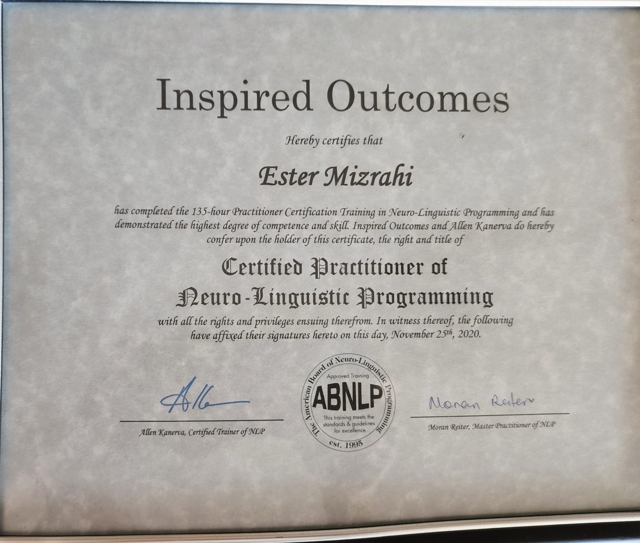 Inspired outcomes certificate